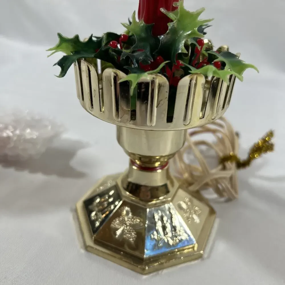 Vintage Blow Mold Plastic Light Up Candle Christmas Holly Lamp Electric Window